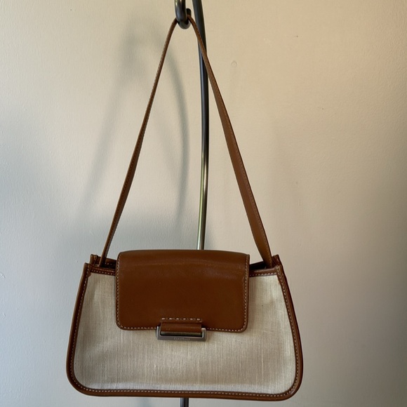 Cole Haan brown & beige leather canvas handbag. - Picture 1 of 12
